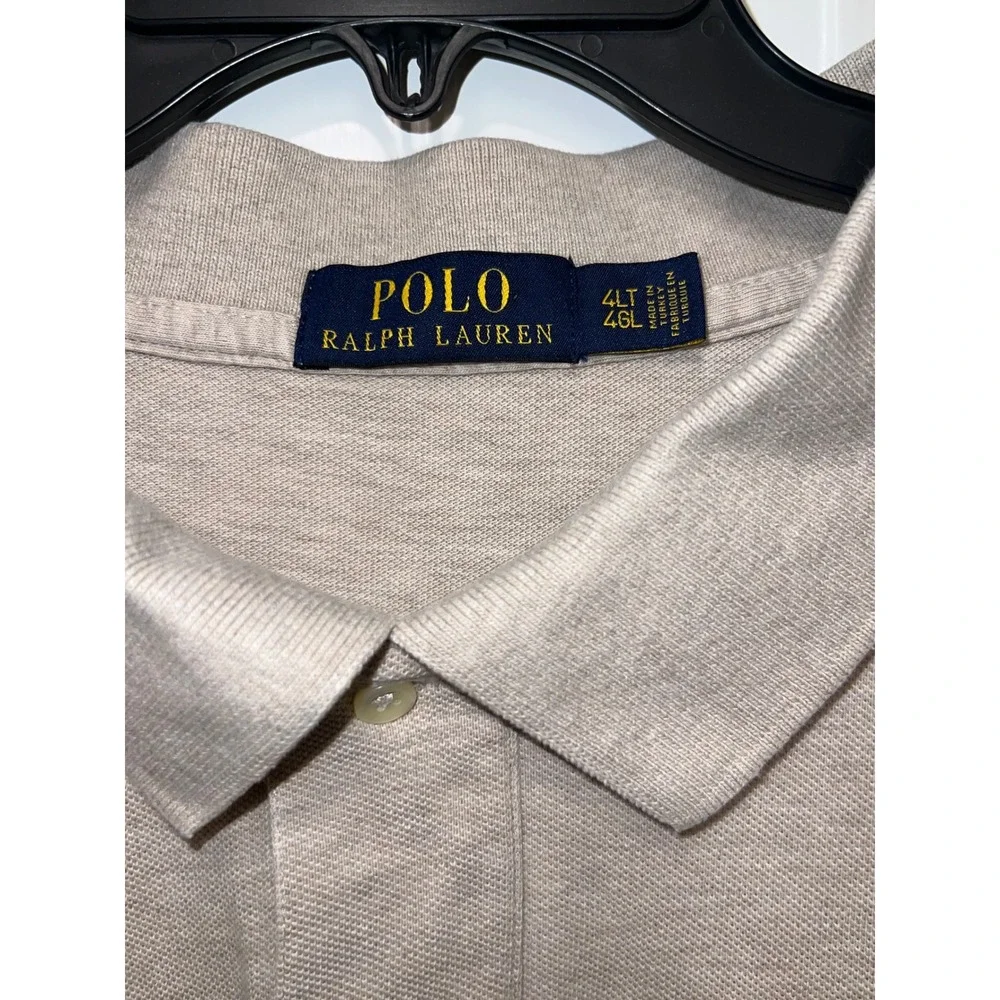 Polo Ralph Lauren Mens 4LT Tall Heathered Beige Tan Cotton Pique Polo Shirt